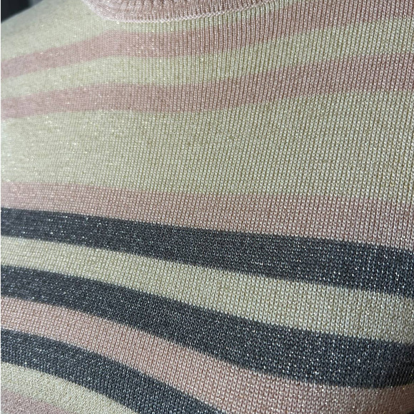 Joseph A Turtleneck Sweater Size Petite Large in Metallic Stripe Pink and Gray - Picture 2 of 6